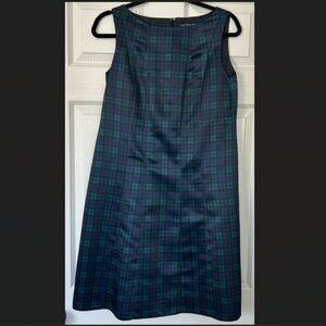 Brooks Brothers 346 Fit & Flare Dress Womens 8 Petite Blue Tartan Plaid Back Zip